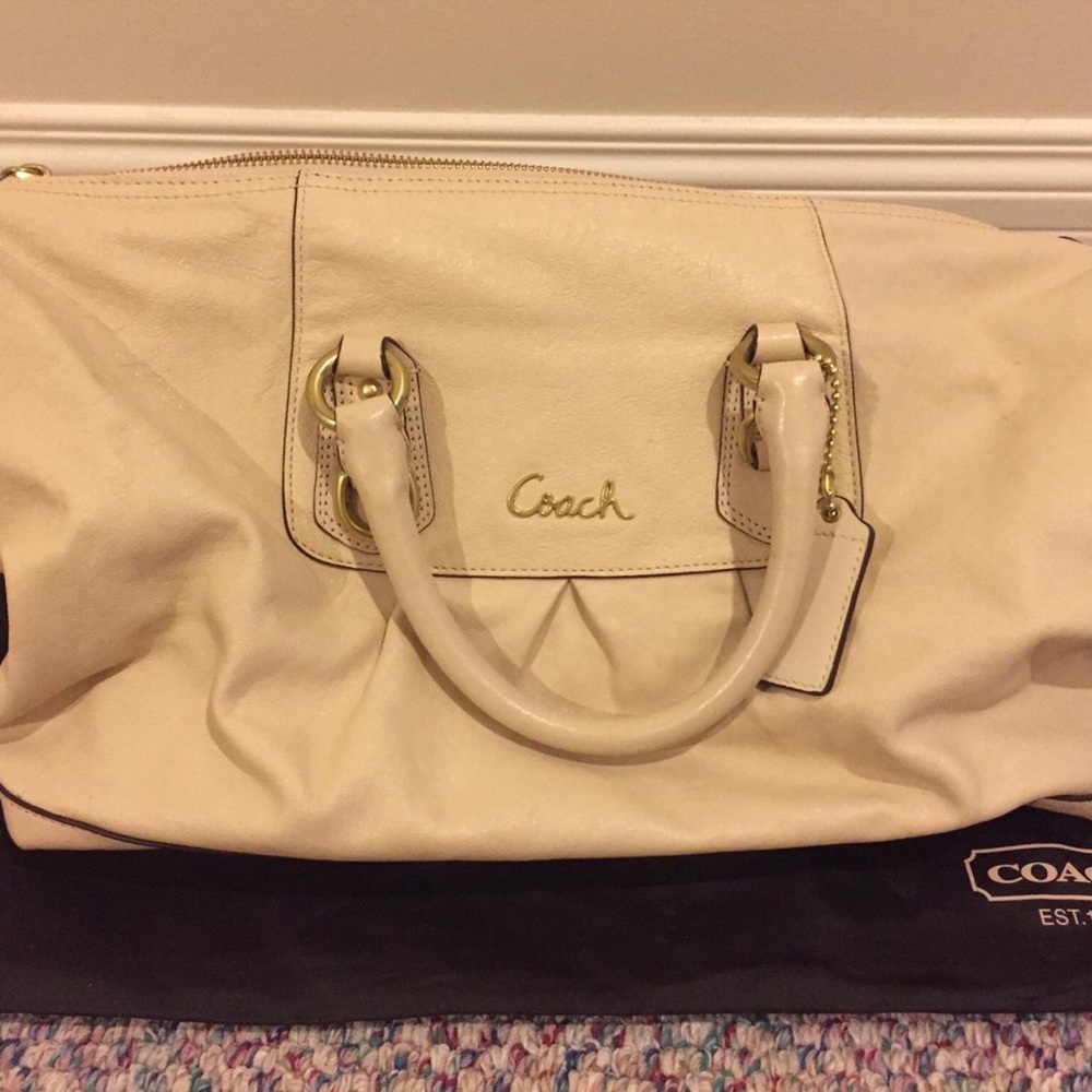 Coach light beige cream leather satchel bag